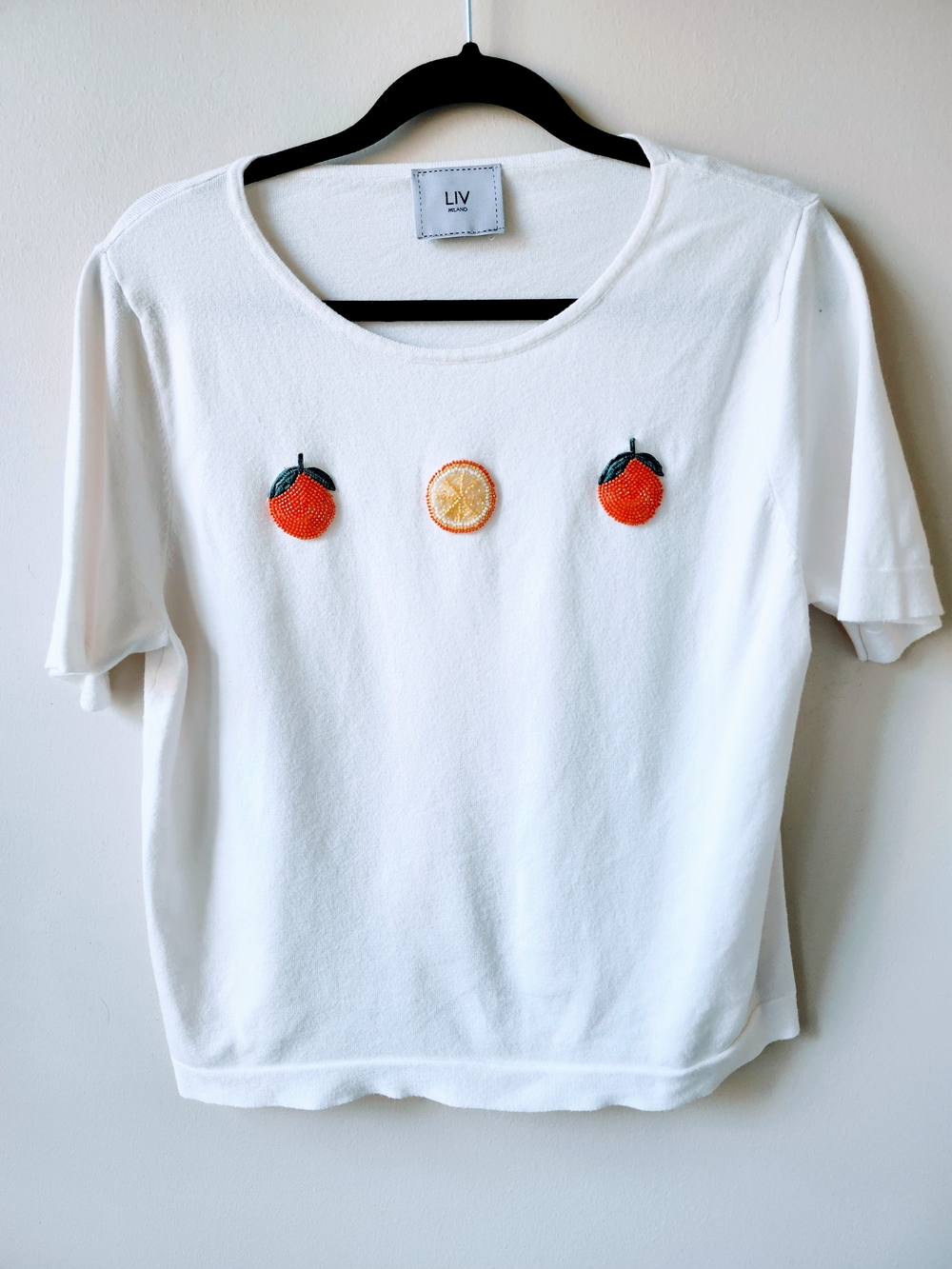 Milano White Short Sleeve Tee with Orange Beading